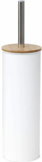 Toilet/badkamer toiletborstel met houder - Bamboo vibe - wit - D10 x H40 cm