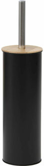 Toilet/badkamer toiletborstel met houder - Bamboo vibe - zwart - D10 x H40 cm