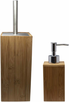 Toilet/badkamer/wc set toiletborstel met zeeppompje van bamboe