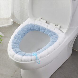 Toilet Seat Cover Comfortabele Universele Warme Zachte Herbruikbare Flanel Wc Mat Seat Case Wc Deksel Cover Badkamer Product blauw