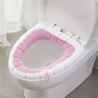 Toilet Seat Cover Comfortabele Universele Warme Zachte Herbruikbare Flanel Wc Mat Seat Case Wc Deksel Cover Badkamer Product roze