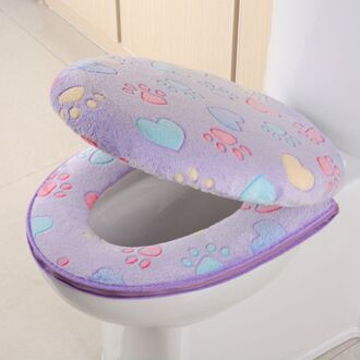Toilet Seat Cover Sets Kawaii Kat Voetafdruk Kussen Met Rits Waterdicht Warmer Wc Mat Badkamer Producten Home Decoratie paars