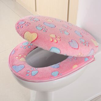 Toilet Seat Cover Sets Kawaii Kat Voetafdruk Kussen Met Rits Waterdicht Warmer Wc Mat Badkamer Producten Home Decoratie roze