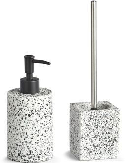 Toilet spullen set Toiletborstel met zeeppompje van polystone - Badkameraccessoireset Wit