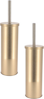 Toiletborstel - 2x - goud - metaal - 38 x 10 cm - badkamer - toilet - toilet accessoires
