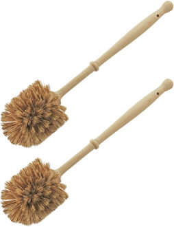 Toiletborstel - 2x - hout - 36 cm - WC-borstels/toiletborstels - naturel
