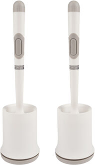 Toiletborstel - 2x - wit - siliconen - H43 cm - met houder - siliconen toiletborstel
