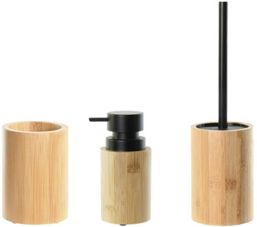 Toiletborstel in houder 36 cm met zeeppompje 16 cm bamboe hout