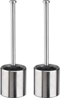 Toiletborstel met houder - 2x stuks - RVS - mat - 36 cm
