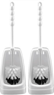 Toiletborstel met houder - 2x stuks - wit - kunststof - 35 cm - wc borstel