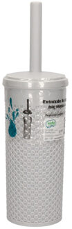Toiletborstel met houder - grijs - kunststof - 35 cm - wc borstel - toiletborstelhouders / wc-borste