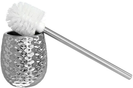 Toiletborstel met houder - zilverkleurig - metaal - 40 cm - Toiletborstels