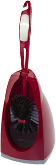Toiletborstel - met randreiniger en houder - rood - 41 cm