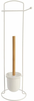 Toiletborstel met toiletrolhouder - vrijstaand - wit - metaal - 58 cm