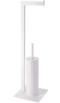 Toiletborstel met toiletrolhouder - vrijstaand - wit - metaal - 69 cm