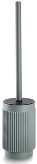 Toiletborstel Stripes - in houder - kunststeen - groen - rond - 10 x 42 cm