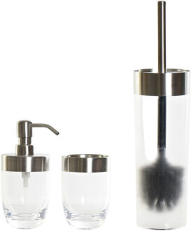 Toiletborstel transparant/zilver kunststof 35 cm met zeeppompje 300 ml en beker