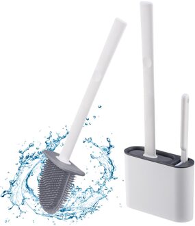 Toiletborstel Waterdicht En Lekvrije Met Base Siliconen Wc Flexibele Zachte Borstel Met Sneldrogende Houder badkamer Set grijs
