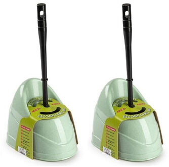 toiletborstels - wc-borstels - 2x stuks - met houder - 45 cm - groen - kunststof