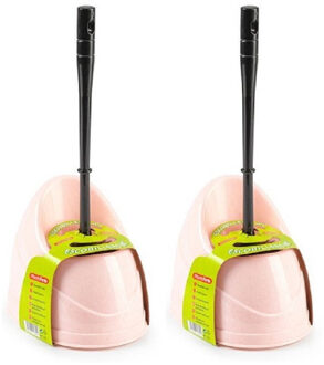 toiletborstels - wc-borstels - 2x stuks - met houder - 45 cm - roze - kunststof