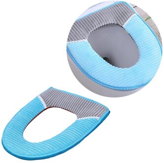 Toiletbril Winter Thuis Warme Corduroy Streep Kleverige Gesp Waterdicht Wc Set Verdikte Wc Kussen (Beige) lucht blauw