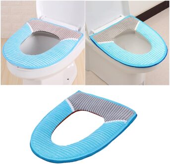 Toiletbril Winter Thuis Warme Corduroy Streep Kleverige Gesp Waterdicht Wc Set Verdikte Wc Kussen (Beige) lucht blauw