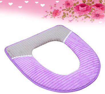 Toiletbril Winter Thuis Warme Corduroy Streep Kleverige Gesp Waterdicht Wc Set Verdikte Wc Kussen (Beige) paars