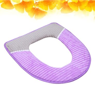 Toiletbril Winter Thuis Warme Corduroy Streep Kleverige Gesp Waterdicht Wc Set Verdikte Wc Kussen (Beige) paars