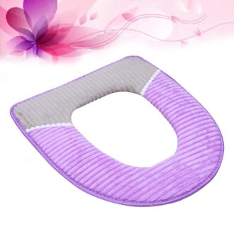 Toiletbril Winter Thuis Warme Corduroy Streep Kleverige Gesp Waterdicht Wc Set Verdikte Wc Kussen (Beige) paars