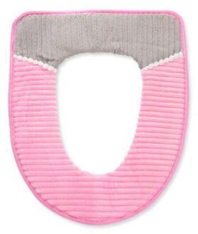 Toiletbril Winter Thuis Warme Corduroy Streep Kleverige Gesp Waterdicht Wc Set Verdikte Wc Kussen (Beige) roze