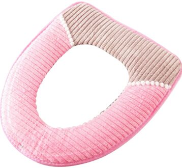 Toiletbril Winter Thuis Warme Corduroy Streep Kleverige Gesp Waterdicht Wc Set Verdikte Wc Kussen (Beige) roze