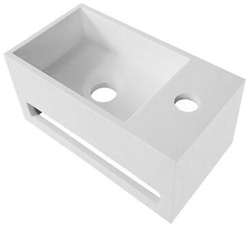 Toiletfontein - Leoni - Solid Surface - Handdoekhouder en Kraangat Rechts - Wit 35.8x20.5x15.7 cm