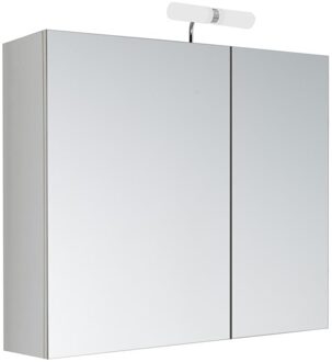 toiletkast Kle'O - 2 spiegeldeuren gemelamineerd hout - wit  - halogeenverlichting - 1 verlichtingsschakelaar - 52 cm breed