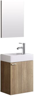 Toiletmeubel Creavit Aloni Hangend Rechtsdraaiend 40x60x22cm MDF Oak Softclose Keramiek Wasbak