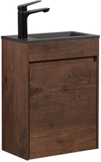 Toiletmeubel Sinta 40 x 22 cm - Walnoot - Zwarte Wastafel Bruin