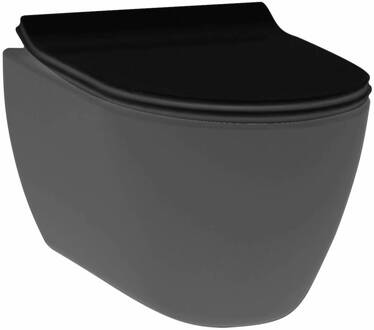 Toiletpot Hangend Idevit Alfa 52x36x30cm Wandcloset Keramiek Mat Zwart Diepspoel Rimfree