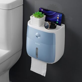 Toiletrolhouder Badkamer Punch-Gratis Waterdichte Rolhouder Opslag Tissue Doos Badkamer Accessoires Blauw