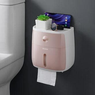 Toiletrolhouder Badkamer Punch-Gratis Waterdichte Rolhouder Opslag Tissue Doos Badkamer Accessoires Roze