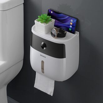 Toiletrolhouder Badkamer Punch-Gratis Waterdichte Rolhouder Opslag Tissue Doos Badkamer Accessoires zwart en wit