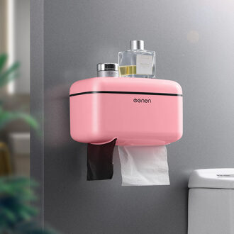 Toiletrolhouder Home Badkamer Opbergdoos Muur Gemonteerde Toiletpapier Dispenser Multifunctionele Badkamer Accessoires roze