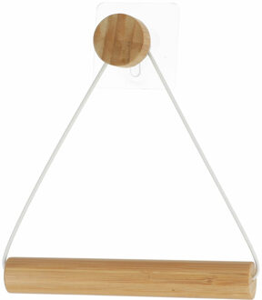 Toiletrolhouder Malmo - hout - wit/naturel - wand/muur - zelfklevend - bamboe/metaal - zonder boren