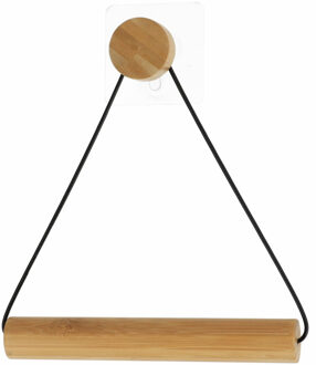 Toiletrolhouder Malmo - zwart/naturel - wand/muur - zelfklevend - bamboe/metaal - zonder boren