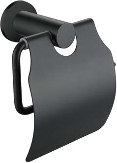 Toiletrolhouder met Klep - Leoni Rimbo - Rond - Mat Zwart