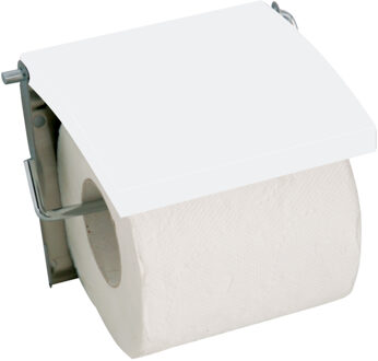 Toiletrolhouder wand/muur - metaal en MDF hout klepje - ivoor wit - Toiletrolhouders