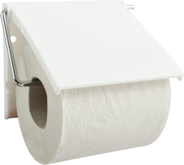 Toiletrolhouder wand/muur - metaal met afdekklepje - ivoor wit - Toiletrolhouders