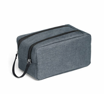 Toilettas dubbele rits en hengsel - blauw - 22 x 11 x 11 cm - polyester - kind/volwassenen