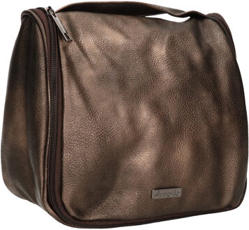 Toilettas/make-up tas bruin metallic voor dames 24 x 20 x 3 cm - Toilettassen