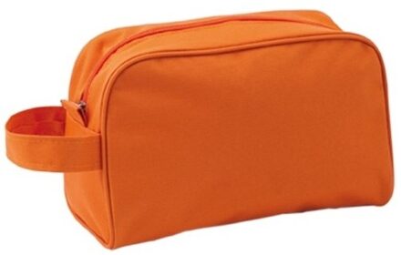 Toilettas/make-up tas met handvat - oranje - 21 x 14 x 10 cm - kind/volwassenen - Reis