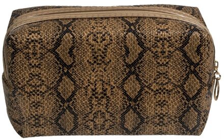 Toilettas/make-up tas slangen print bruin 18 cm voor dames Grijs