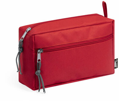 Toilettas/make-up tas Travel - gerecycled polyester - rood - 21 x 13 x 8 cm - Toilettassen